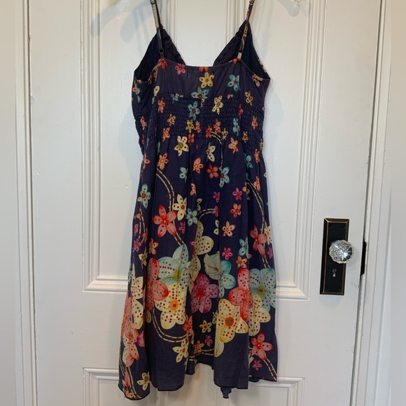 Temt Navy Blue With Spring Flowers Spagetti Strap V Neck Midi Dress - Size 10 - Picture 3 of 4